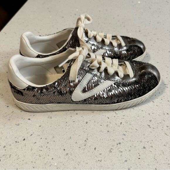 Tretorn WT Camden5 Silver Sequin Sneakers Size 8 - Picture 1 of 8